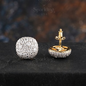 Moissanite Cluster Earrings: 925 Silver 14K Yellow Gold Hip Hop Studs