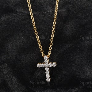 Diamond Cross Necklace 14k Solid Gold for Women | Christian Faith Necklace | Religious Jewelry | Real Gold Cross Necklace | Gift for Her