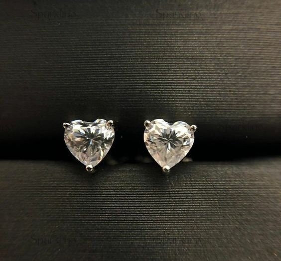 Square Diamond Stud Earrings Basket Setting In 14K White Gold - DY1