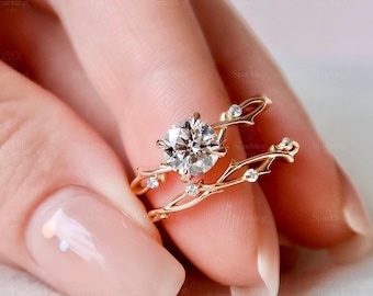 Moissanite Twig Ring Set: Nature-Inspired Bridal Engagement Ring