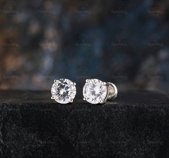 2,40 Ct Rund Geschnitten GRA Moissanit Halo Ohrstecker 14k