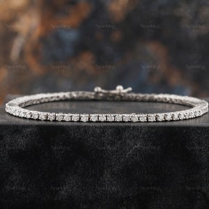 14K White Gold Moissanite Tennis Bracelet, 925 Silver Dainty Bracelet