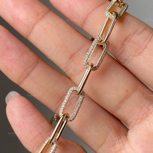 14k Gold Paperclip Chain Bracelet, Diamond Bracelet Gift for Her, Minimalist Dainty Anniversary Bracelet, Perfect Valentine&#39;s Gift.