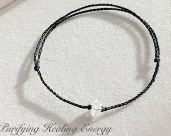 Herkimer Diamond Knots Bracelet: Minimalist Waxed Cord, Healing Jewelry/ The One(slim)
