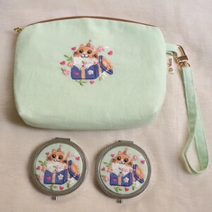 Ensembles portefeuille et miroir brodés à la main - Cadeaux significatifs - Sac à main brodé - Compact et facile à emporter partout - Motifs de broderie mignons