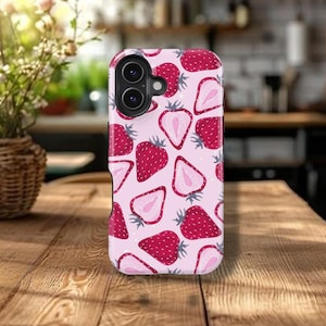 Cute Strawberry Design Phone Cover for iPhone 16 15 14 13 12 11 8 Pro Max Plus, Samsung Galaxy S25 S24 S23 S22 S21 S20 FE Case