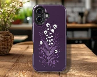 Gothic Skull Lily of the Valley Design Phone Cover for iPhone 16 15 14 13 12 11 8 Pro Max Plus, Samsung Galaxy S25 S24 S23 S22 S21 S20 Case
