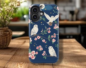 Funda de teléfono con diseño de búho y flor de fantasía para iPhone 16, 15, 14, 13, 12, 11, 8 Pro Max Plus, Samsung Galaxy S24, S23, S22 y S21