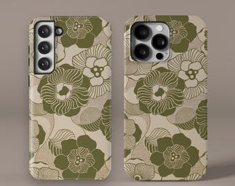 Cover per telefono vintage con motivo floreale e design botanico.