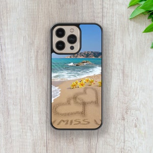 Coque personnalisée amour sur la plage pour iPhone 14 Pro, 13, 12, 11, XR, 8+, 7 et Samsung S21, A50, A51, A53, Huawei P20, P30 Lite