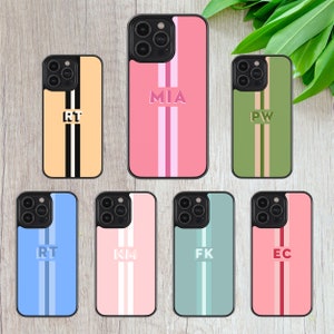 Monogram initiële streep ontwerp telefoonhoesje siliconen rubber aangepaste cover voor iPhone 15 14 13 12 11 8 7 Mini Pro X Max, Samsung Galaxy S23 Ultra