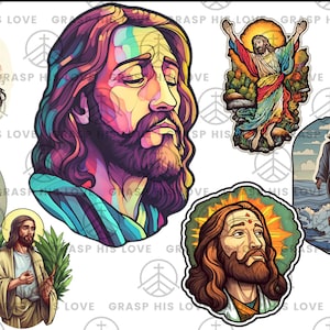 Jesus Clip Art - Aufkleber - Aufkleber Bundle - PNG - Glaube - Religiös - Christlich - Wasserflasche Aufkleber - Glaube Aufkleber - Christlicher Aufkleber