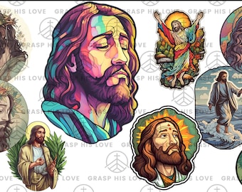 Jesus Clip Art - Sticker - Decal Bundle - PNG  -  Faith - Religious - Christian - Water Bottle Sticker - Faith Sticker - Christian Decal