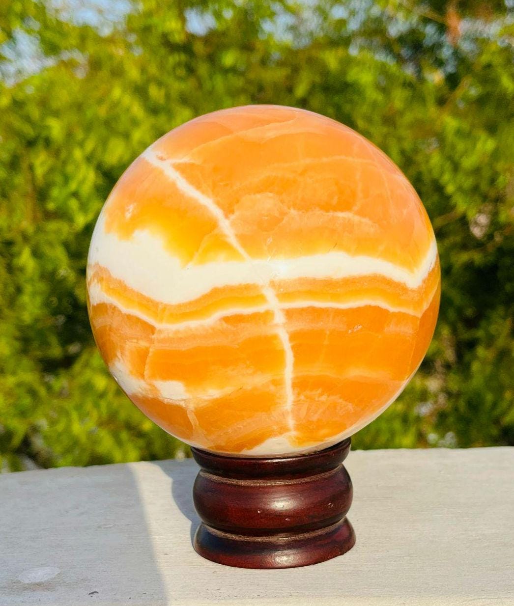 Unique Large 110 mm Yellow  Zebra Calcite Sphere | Metaphysical Crystal Healing Energy | Oblesik| Meditation