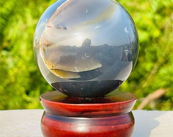 Stunning 64 MM Large Grey Carnelian  Druzy Agate Polished sphere for metaphysical crystal Healing| Home Decor| Gift to your loved one