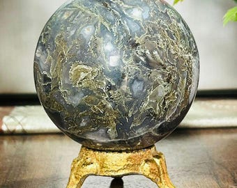 Stunning 76 MM Natural Moss agate druzy sphere, Inner druzy Attraction,high quality crystal, healing crystal, energy