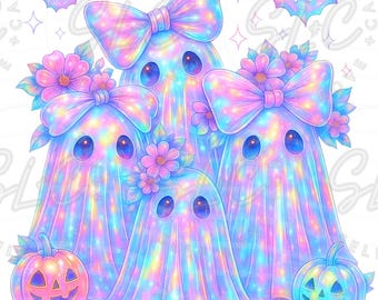 Iridescent Ghost Pumpkin PNG, Coquette Halloween Design, Preppy Ghost Pumpkin Design, Halloween PNG, Pastel Halloween Png, Cute Ghost Png