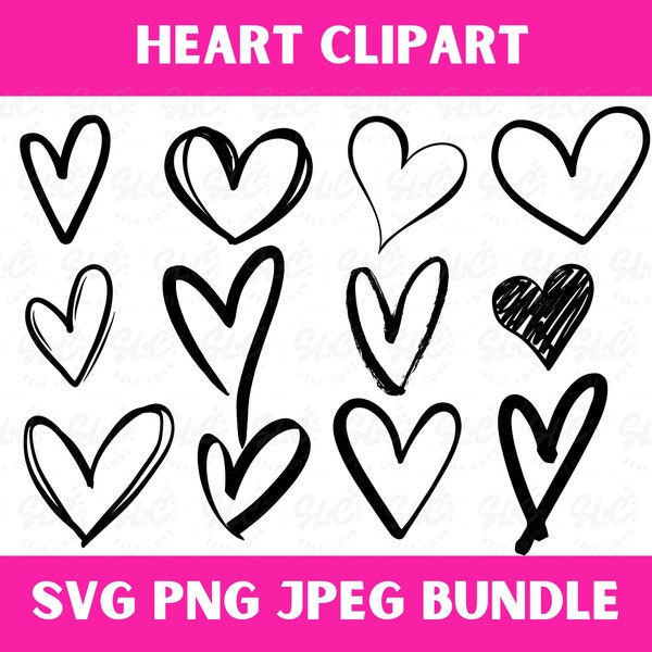 Heart, Heart svg Bundle, Hand drawn Heart, Sketch, Doodle Heart svg, Cut Files Cricut, Heart Clipart, Heart png, Heart download, Heart decor