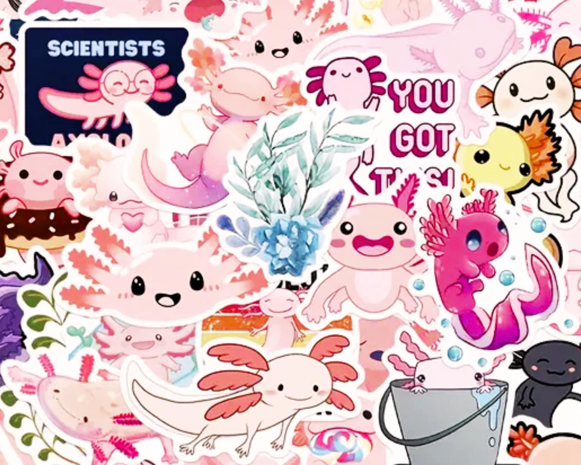 5-50 Handmade Cute Pink Axolotl Stickers Unique Random Pack Water ...