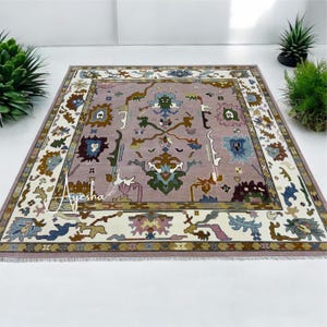 10x14  Hand Made Turkish Oushak I  Pink , Ivory ,size 8x10, 9x12, 12x15 ft Hand Made Rugs for Bedroom, Living Room , Large room SKU AH-U18