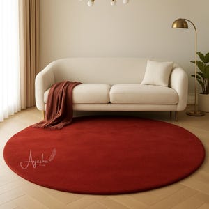 Hand-Tufted Round Wool Rug, Plush Red New Zealand Wool