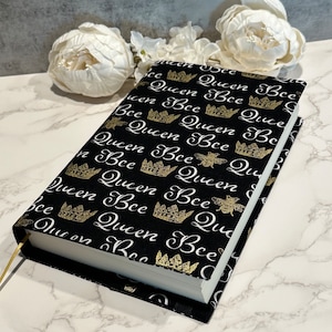 Adjustable book cover - fabric dust jacket - book sleeve - bookish gift - book accessories - queen bee