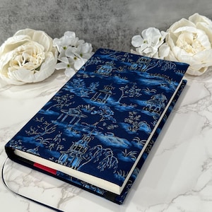 Adjustable book cover - fabric dust jacket - book sleeve - bookish gift - book accessories - tranquil pavilion