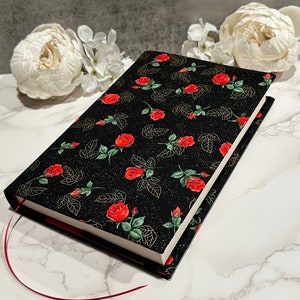 Adjustable book cover - fabric dust jacket - book sleeve - bookish gift - book accessories - enchanted roses