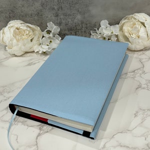 Adjustable book cover - fabric dust jacket - book sleeve - bookish gift - book accessories - solid light blue