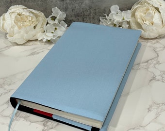 Verstelbare boekomslag - stoffen stofomslag - boekenhoes - boekencadeau - boekaccessoires - effen lichtblauw