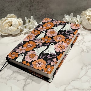 Adjustable book cover - fabric dust jacket - book sleeve - bookish gift - book accessories - Ghostly Floral