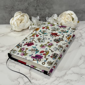 Adjustable book cover - fabric dust jacket - book sleeve - bookish gift - book accessories -  keys to secrets