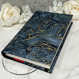Adjustable book cover - fabric dust jacket - book sleeve - bookish gift - book accessories - black wave