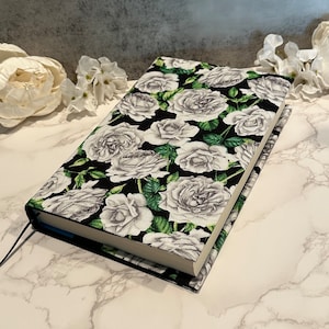 Adjustable book cover - fabric dust jacket - book sleeve - bookish gift - book accessories - gray roses