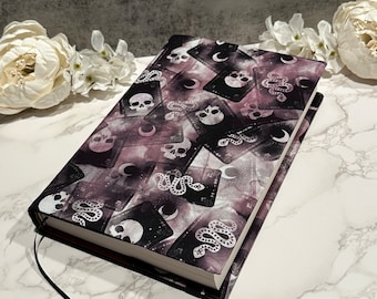 Adjustable Fabric Book Cover: Book Sleeve with Ribbon Bookmark - Tarot Cards