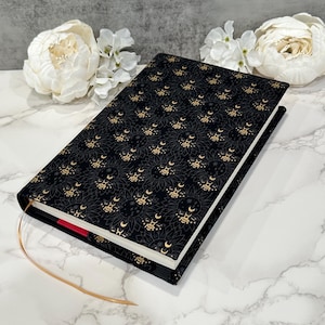 Adjustable book cover - fabric dust jacket - book sleeve - bookish gift - book accessories - midnight buzz