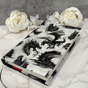Adjustable book cover - fabric dust jacket - book sleeve - bookish gift - book accessories -  ashen dragon
