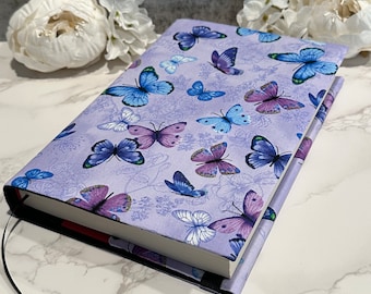 Adjustable book cover - fabric dust jacket - book sleeve - bookish gift - book accessories - butterfly garden