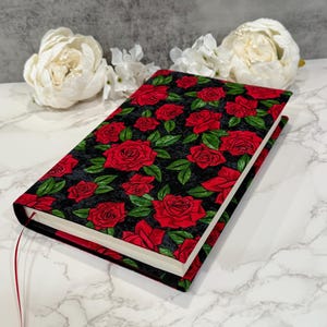 Adjustable book cover - fabric dust jacket - book sleeve - bookish gift - book accessories -  midnight roses