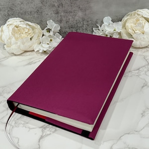 Adjustable book cover - fabric dust jacket - book sleeve - bookish gift - book accessories - solid plum