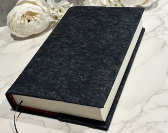 Adjustable Fabric Book Cover: Book Sleeve with Ribbon Bookmark - Distressed Black