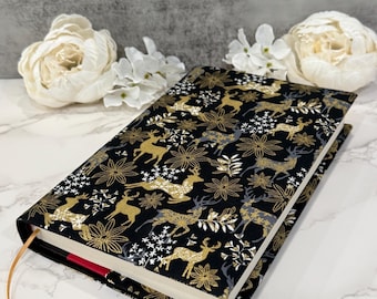 Verstellbare Buchhülle aus Stoff: Buchhülle mit Ribbon Lesezeichen - Floral Deer