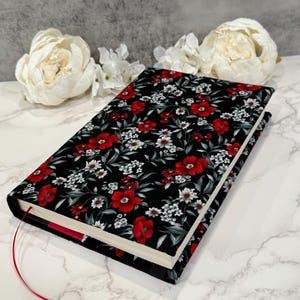 Adjustable book cover - fabric dust jacket - book sleeve - bookish gift - book accessories -  scarlet noir