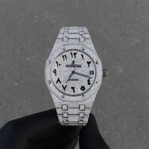Fully Iced Out VVS Moissanite Studded AP Watch | 41mm - Stainless Steel - Arabic Dial | Iced Out Hip Hop Buss Down Watch