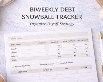 Biweekly Debt Snowball Tracker Excel Spreadsheet | Debt Payoff Chart | Paycheck Budget Planner | Instant Download