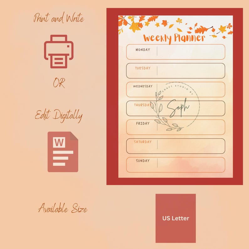 Fall Weekly Planner Printable | Autumn Aesthetic Planner Page | Cozy ...