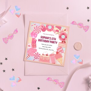 Candy Pink Birthday Party Invitation Card Template Editable in Canva ...
