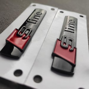 2x Sline Emblem NEW Black Glossy Lettering, self-adhesive, sticker, suitable for all Audi models A1 A2 A3 A4 A5 A6 A7 A8 Q3 Q5 Q7 Q8