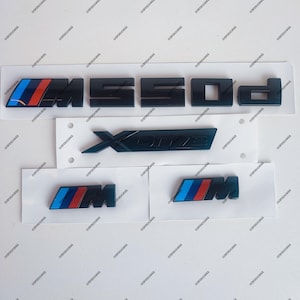 BMW M550d Set, NEW Black Glossy 2x M + XDrive + M550d, new in foil, lettering, emblem, self-adhesive, sticker, New in foil,