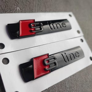 2x Sline Emblem NEW Black Glossy Lettering, self-adhesive, sticker, suitable for all Audi models A1 A2 A3 A4 A5 A6 A7 A8 Q3 Q5 Q7 Q8